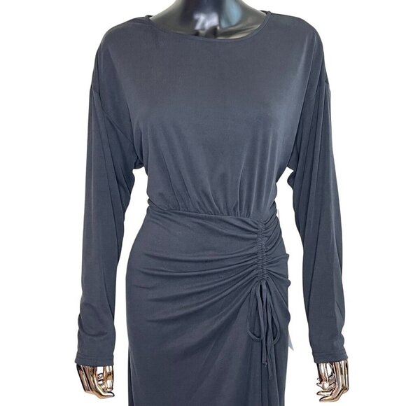 🖤 Lumière Black Long Sleeve Ruched Midi Dress | Size M | NWT - Picture 4 of 9